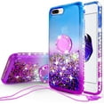 thumbnail image 1 of SOGA Rhinestone Liquid Floating Quicksand Cover Cute Phone Case Compatible for Apple iPhone 8 Case, iPhone 7 Case with Embedded Metal Diamond Ring for Magnetic Car Mounts and Lanyard - Blue on Purple, 1 of 5