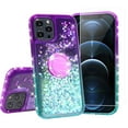 thumbnail image 1 of SOGA Rhinestone Liquid Quicksand Cover Cute Girl Phone Case Compatible for Apple iPhone 12 Pro Max Case, with Embedded Ring for Magnetic Car Mounts and Lanyard - Purple/Teal, 1 of 5