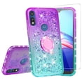 thumbnail image 1 of SOGA Rhinestone Liquid Quicksand Cover Cute Girl Phone Case Compatible for Motorola Moto E7 Case, with Embedded Ring for Magnetic Car Mounts and Lanyard - Purple/Teal, 1 of 5