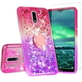 thumbnail image 1 of SOGA Rhinestone Liquid Quicksand Cover Cute Girl Phone Case Compatible for Nokia 2.3 Case, with Embedded Ring for Magnetic Car Mounts and Lanyard - Pink / Purple, 1 of 5