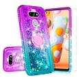 thumbnail image 1 of SOGA Rhinestone Quicksand Cover Cute Girl Phone Case for LG Aristo 5/Phoenix 5/Tribute Monarch/Fortune 3/Risio 4/LG K31 Case with Ring for Magnetic Car Mounts and Lanyard - Purple / Teal, 1 of 5
