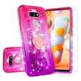 thumbnail image 1 of SOGA Rhinestone Quicksand Cover Cute Girl Phone Case for LG Aristo 5/Phoenix 5/Tribute Monarch/Fortune 3/Risio 4/LG K31 Case with Ring for Magnetic Car Mounts and Lanyard - Purple / Pink, 1 of 5
