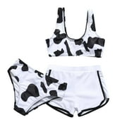 SOGEDOR Crisscross Bikini Three-Piece Swimsuit Set Floral and Cow Print, (Girl's), Size 16-18