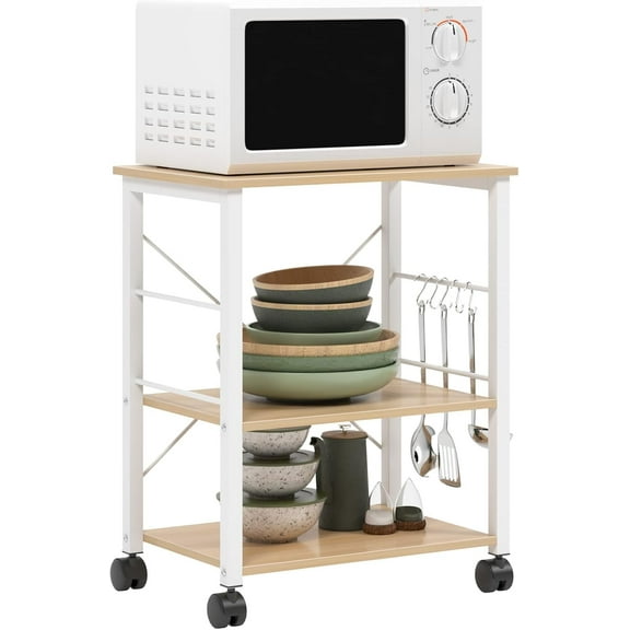 SOGES 3-Tier Kitchen Baker's Rack Utility Microwave Oven Stand Kitchen Cart Island Oak