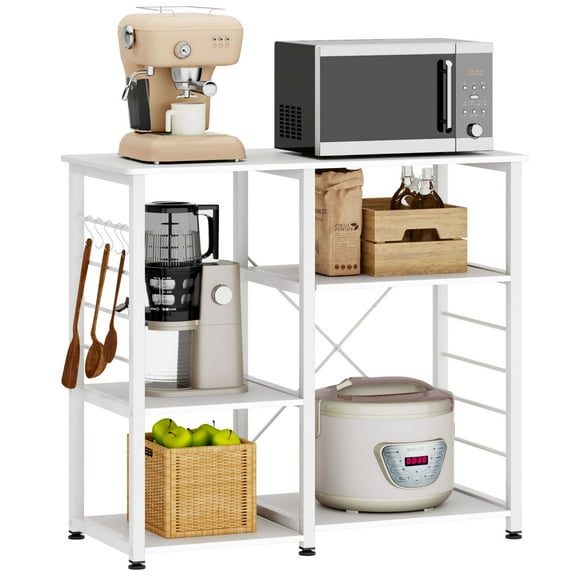 SOGES 3 Tier Metal Kitchen Standing Bakers Rack Utility Microwave Oven Workstation Shelf,Multifunctional Storage kitchen Shelving, White Finish