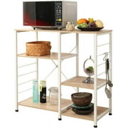 SOGES 3 Tier Metal Kitchen Standing Bakers Rack Utility Microwave Oven Workstation Shelf White Maple Finish