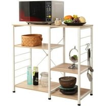 SOGES 3 Tier Metal Kitchen Standing Bakers Rack Utility Microwave Oven Workstation Shelf White Maple Finish