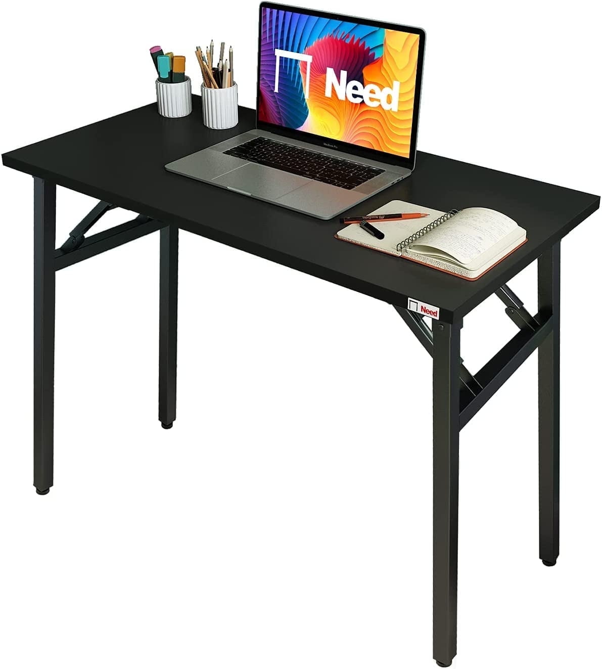 SOGES 31.5 inches Folding Desk No Assembly Sturdy Small Writing Desk for Small Spaces, Black