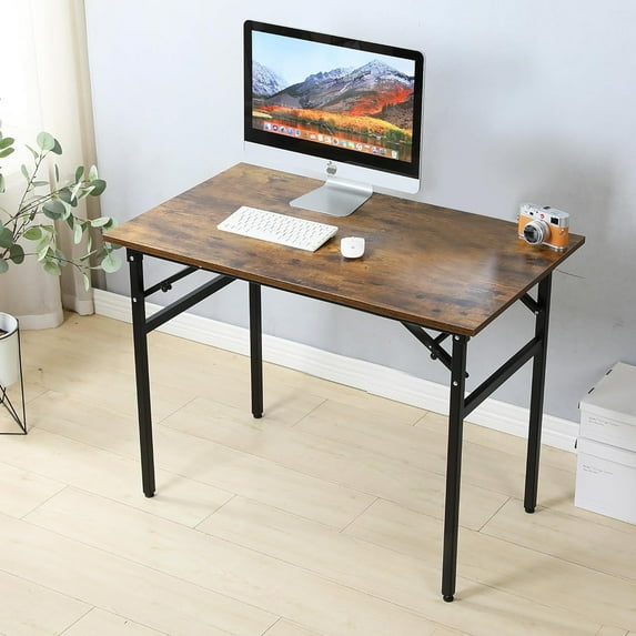 SOGES 31.5 inches Folding Desk No Assembly Sturdy Small Writing Desk for Small Spaces, Rustic Brown