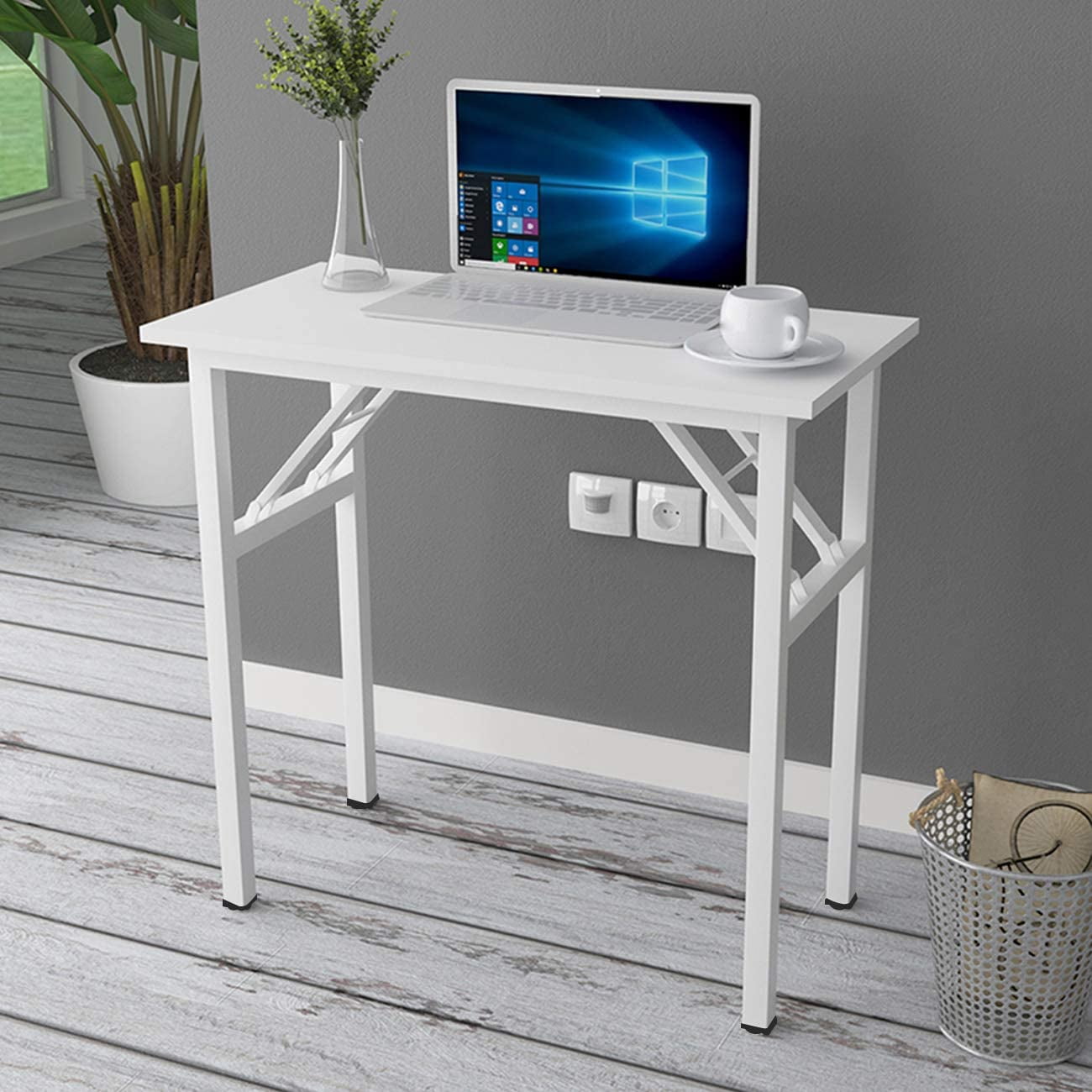 SOFSYS Modern Folding Computer Writing Desk for Small Space, Gaming, and Home Office Organization, Foldable Industrial Metal