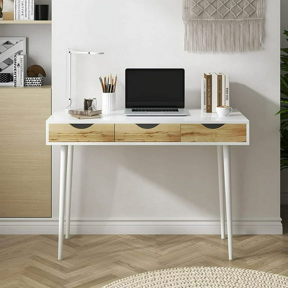 SOGES 43" Computer Desk with 3 Drawers, Makeup Vanity Table, Writing Study Desk for Home Office, Dressing Table, White
