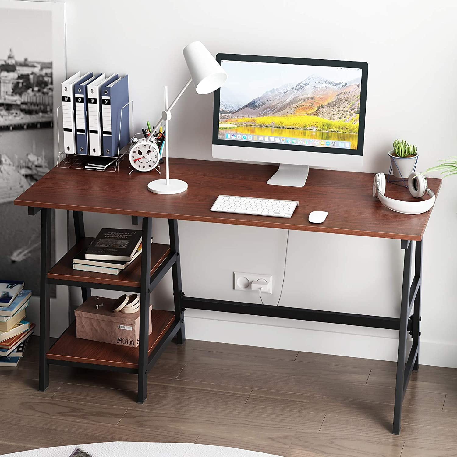 SOGES 55 inches Computer Desk Home Office Desk with Shelf Storage