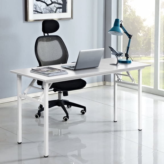SOGES 55 inches Folding Table Computer Table Workstation No Install Needed, White