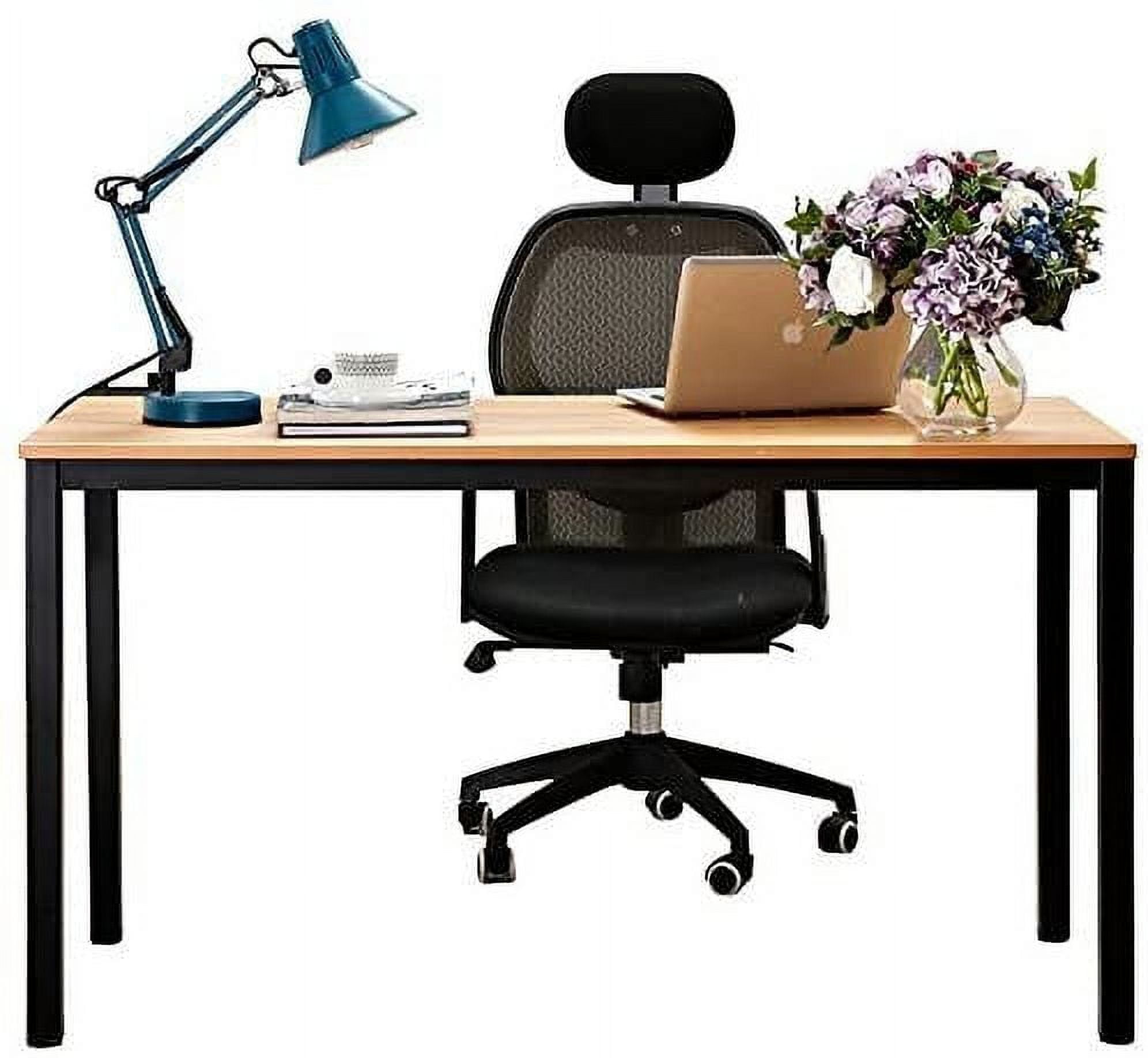 SOGES 55 inches Large Office Desk Writing Desk, Teak & Black