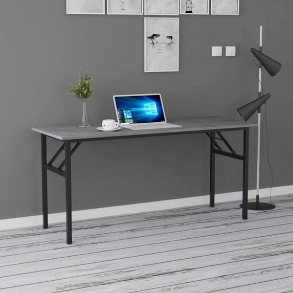 SOGES 62 inches Folding Computer Desk Home Office Workstation No Install Needed, Gray
