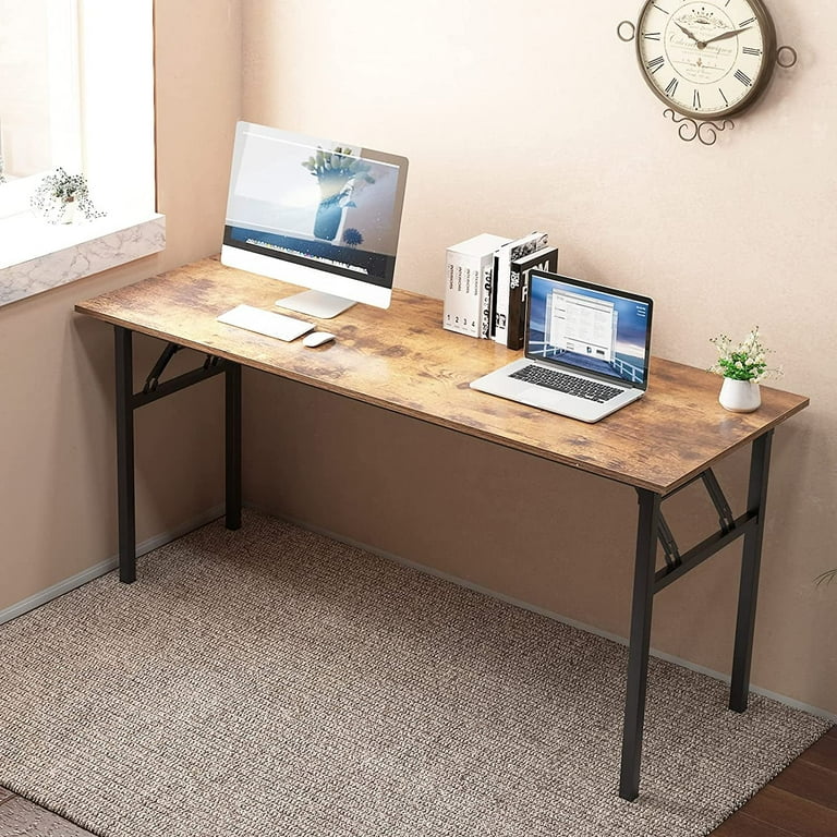 SOGES 62 inches Folding Table Computer Table Workstation No Install Needed Rustic Brown