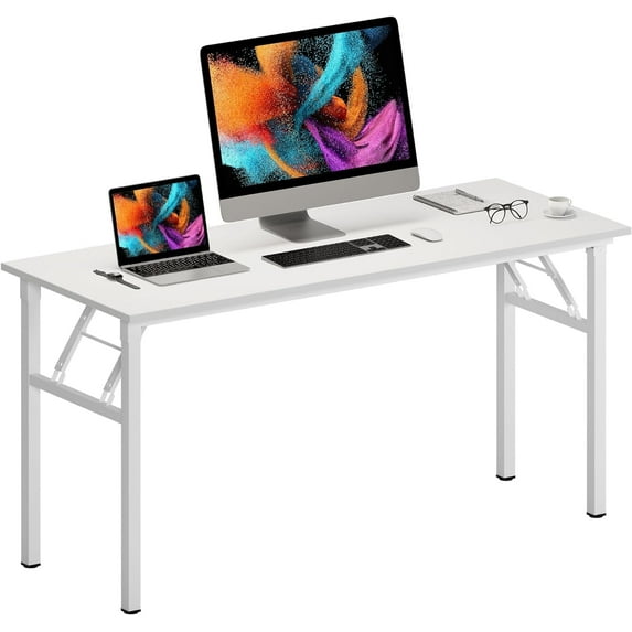 SOGES 62 inches Folding Table Computer Table Workstation No Install Needed, White