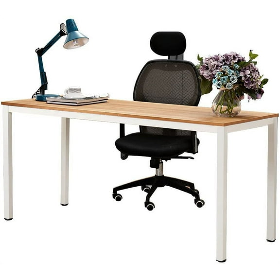 SOGES 63 Inches Gaming Desk Writing Desk Workstation Office Desk Computer Desk, Teak & White