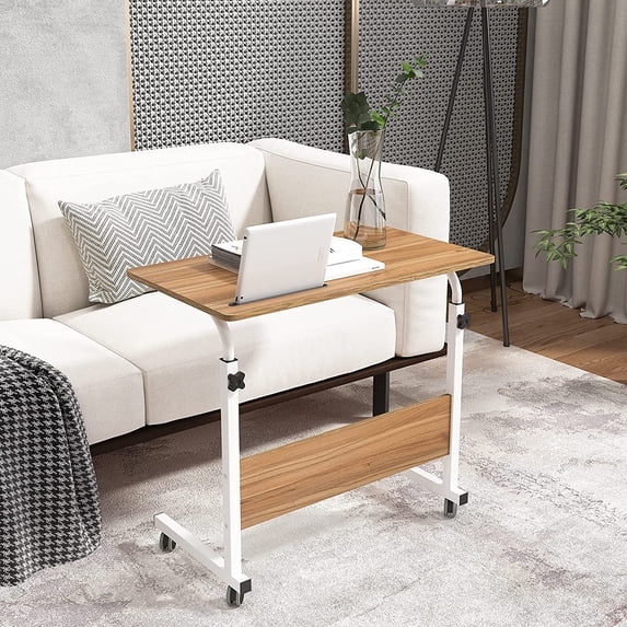 SOGES Adjustable Movable Laptop Built-in slot Computer Desk for Bed Sofa,Writing Table, Side Table,Oak