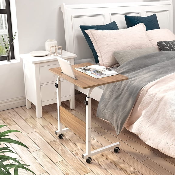 SOGES Adjustable Movable Laptop Computer Desk for Bed Sofa Small Space,Writing Table, Side Table, Oak