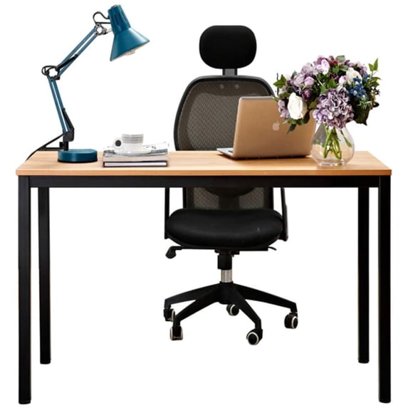 SOGES Computer Desk 47 inches Large Office Desk Sturdy Office Desk, Teak & Black
