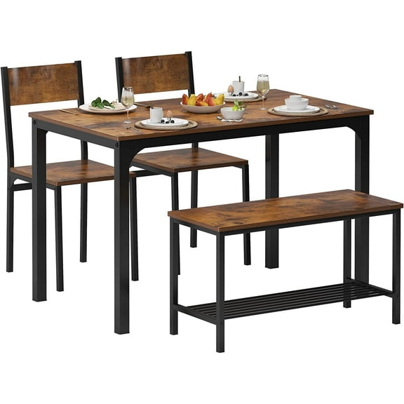 SOGES Dining Table Set of 4, Kitchen Table with 2 Chairs 1 bench, Use for Living Room Dining Room Kitchen, Rustic Brown