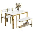 thumbnail image 1 of SOGES Dining Table Set of 4, Kitchen Table with 2 Chairs 1 bench, Use for Living Room Dining Room Kitchen, White & Gold, 1 of 8