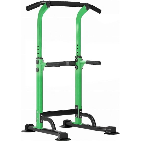 SOGES Height Adjustable Power Tower Dip Stands Pull up Bar Strength Training for Home Gym Green