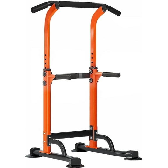 SOGES Height Adjustable Power Tower Dip Stands Pull up Bar Strength Training for Home Gym Orange