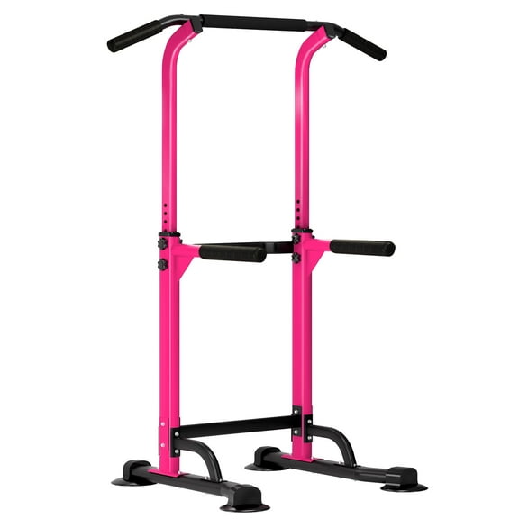 SOGES Height Adjustable Power Tower Dip Stands Pull up Bar Strength Training for Home Gym Pink