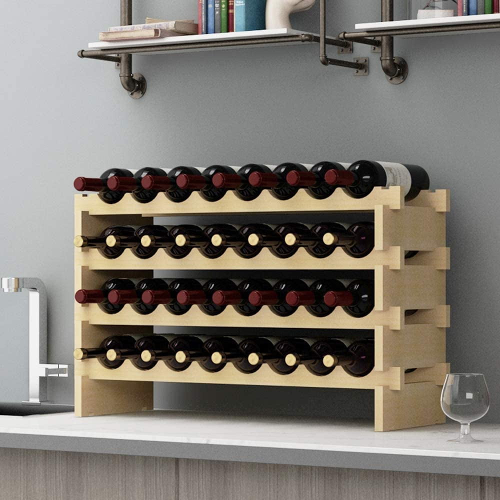 SOGES Home Pub Solid Wood Wine Rack Freestanding Storage Display for Wine Lovers Four Different Sizes Suitable for Different Storing Amount 32 Bottles 4 Tiers x 8 Walmart