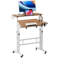 thumbnail image 1 of SOGES Mobile Standing Adjustable Height Portable Desk with Cup Holder and Hooks, Oak-update, 1 of 7