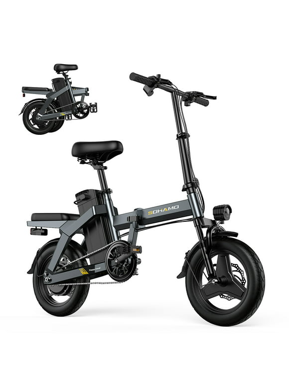 SOHAMO A3 Electric Bike for Adults and Teens, 400W Motor Folding Electric Bicycles, 48V 12Ah Removable Battery, Mini E-Bike, Full Suspension, 3 Working modes