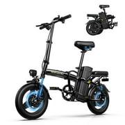 SOHAMO Electric Bike w/400W Motor and 48V 13Ah Removable Battery Folding Ebike for Adults and Teens, Full Suspension, 3 Levels Assist, 14" Mini Electric Bicycles