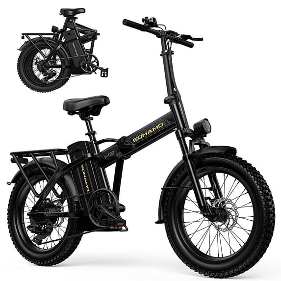 SOHAMO H3 Electric Bikes for Adults, 750W Folding Ebike 48V 20Ah Battery, 20" Fat Tire Mountain Bike, Shimano 7 Speed E Bikes for Men UL2849