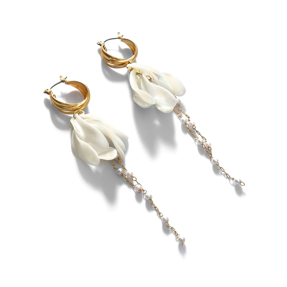SOHI Gold-Toned White Contemporary Hoop Earrings