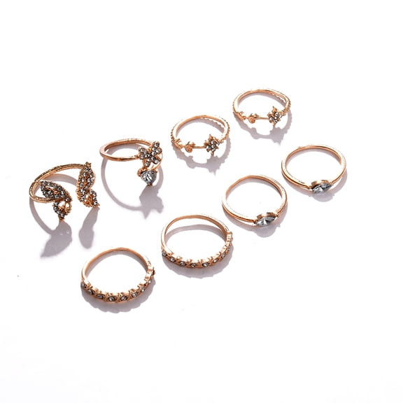 SOHI Set Of 8 Gold-Plated White Stone-Studded Finger Rings