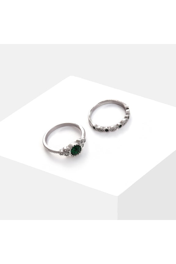 Women Set Of 2 Silver Plated Stone Studded Finger Ring