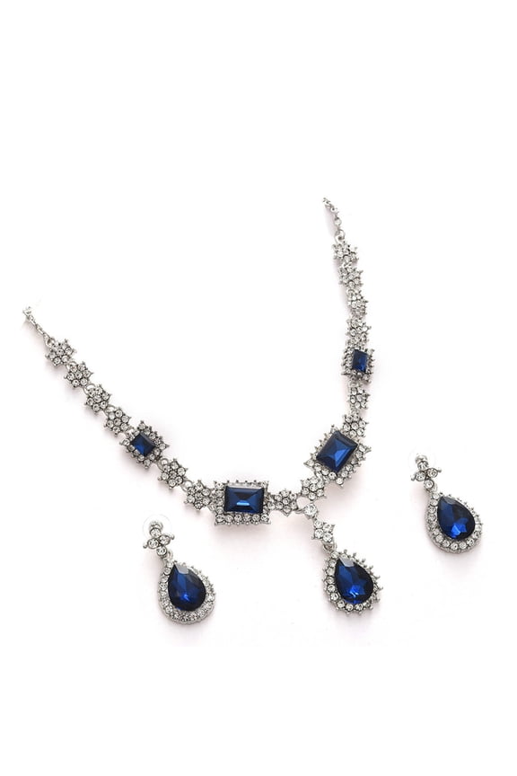 Women's Blue Silver Plated Designer Stone Jewellery Set