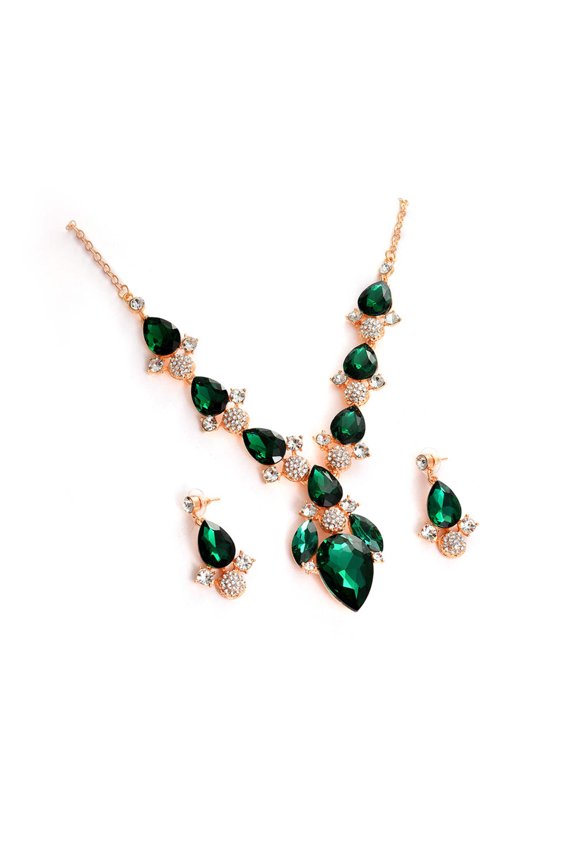Women's Green Gold Plated Designer Stone Jewellery Set