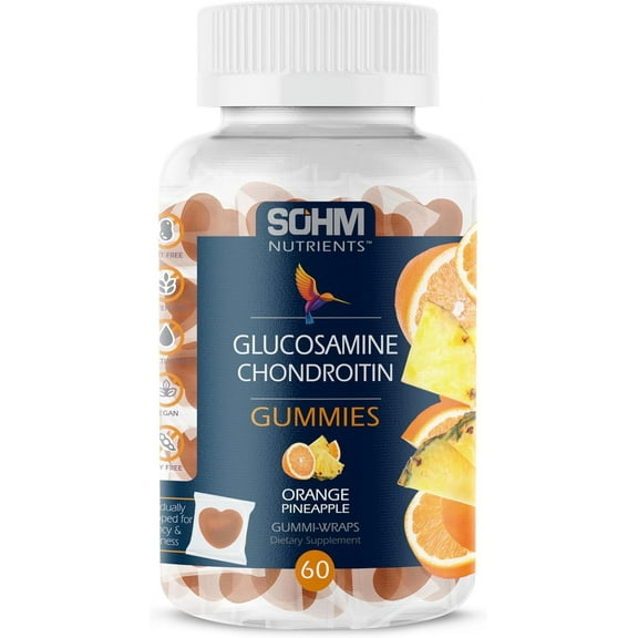 SOHM ADDS LIFE TO LIVES Glucosamine and Chondrotin Gummies 60 Count Individually Wrapped, Supports Joints Health and Bones Health, Gummies Vegetarian Without Gluten(60 Count, Pineapple,Orange)