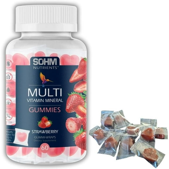 SOHM ADDS LIFE TO LIVES Multivitamins Gummies, 60 Count, Supports Healthy Life, Vitamin A, Vitamin C,Vitamin E,Vitamin D3,Folic Acid Gummies Vegetarian Without Gluten (180 Gram, Strawberry)