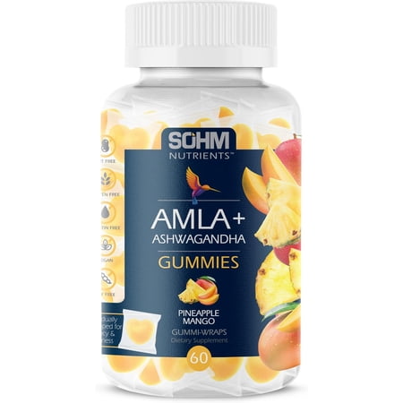 SOHM Amla and Ashwagandha Gummies, 60 Count Individually Wrapped , Supports Healthy Immune Health, Reduce Infections -Ashwagandha Gummies for Women and Men Vegetarian(Pineapple,Mango)