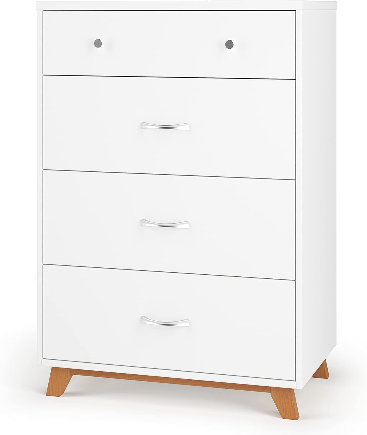 White and Natural Mid-Century 4-Drawer Nursery Chest