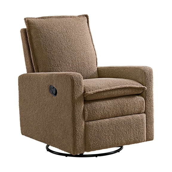 Soho Baby Coventry Manual Upholstered Glider Recliner Rocking Chair 360° Swivel for Nursery and Living Room – Boucle Teddy Brown​