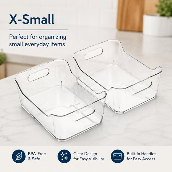 SOHO Collection X-Small Clear Plastic Storage Bins, 2 Pack – Pantry, Fridge, Kitchen & Medicine Cabinet Organizers