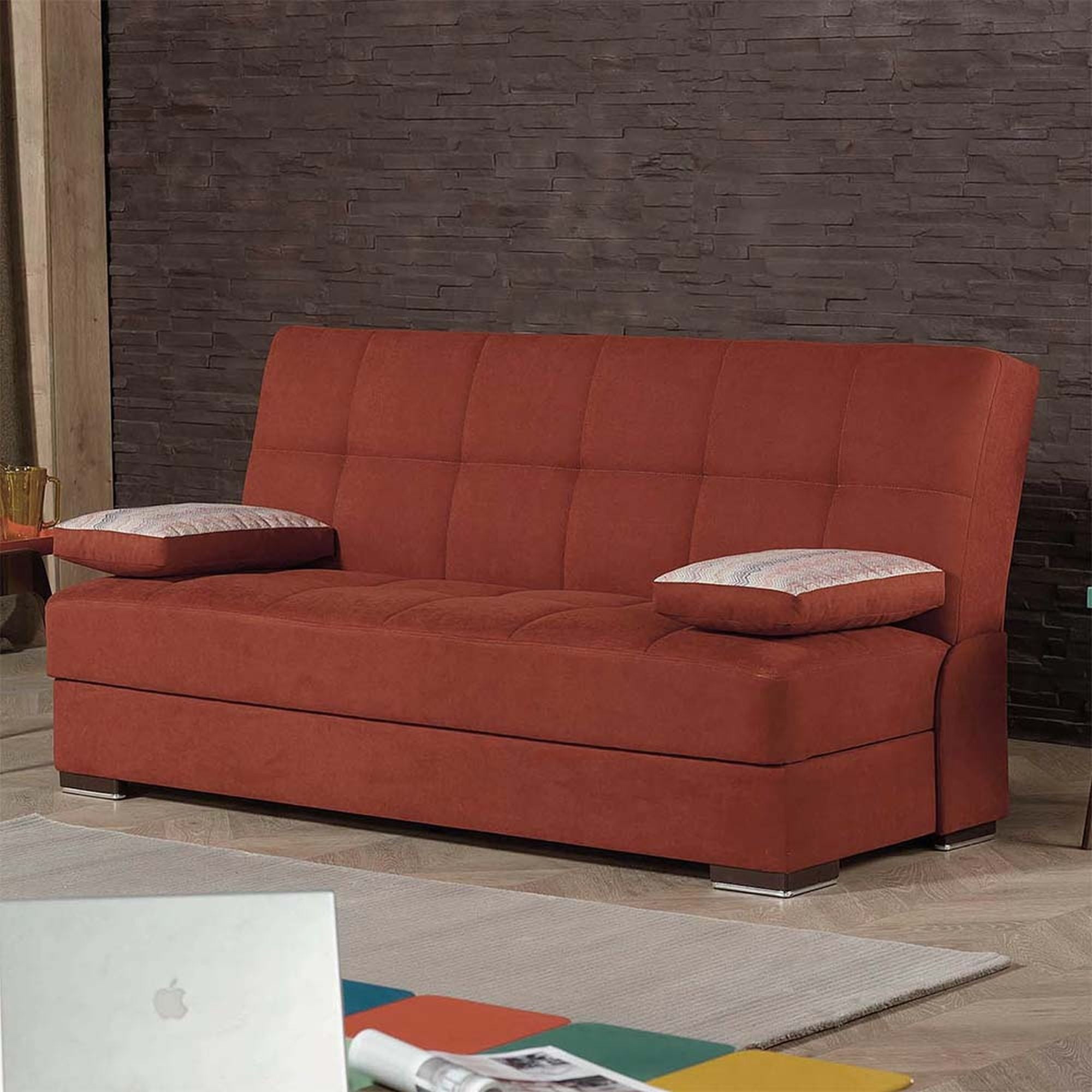 Soho Twin Sleeper Sofa with Storage in Vibrant Orange Chenille