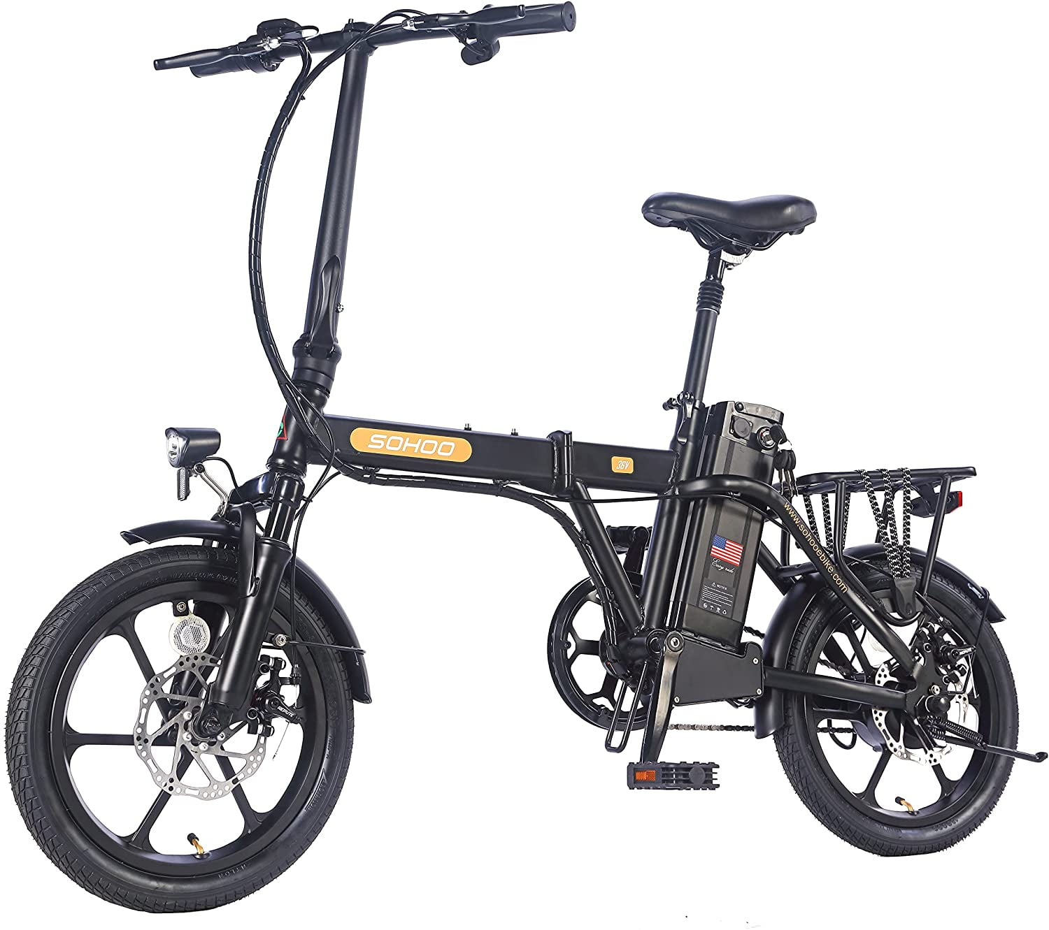 SOHOO 16” 250W Folding Electric Bicycle with A Removable 36V 8AH