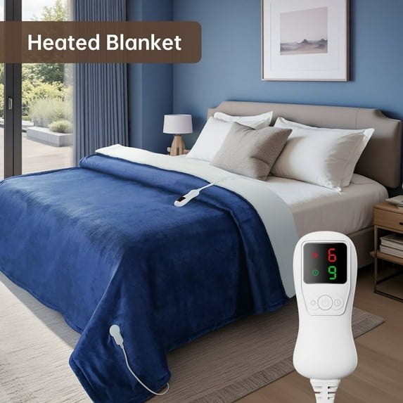 Heated Blanket Full Size, Washable Heated Blanket Electric, Electric Blanket, Navy Blue, 72" x 84", Blanket Warmer Heating blanket Heat Warming Blanket Electric Blanke Heater
