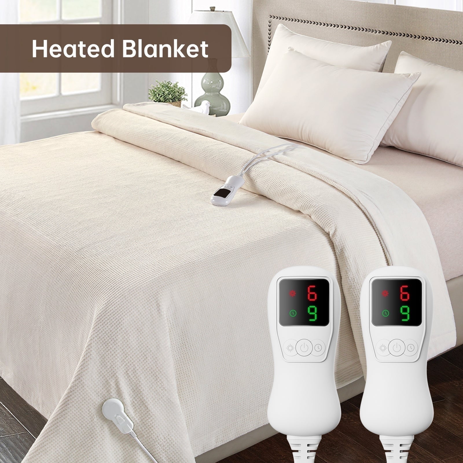 Heated Blanket Queen Size, Washable Heated Blanket Electric, Electric Blanket, Cream, 84" x 90", Blanket Warmer Heating blanket Heat Warming Blanket Electric Blanket Heater